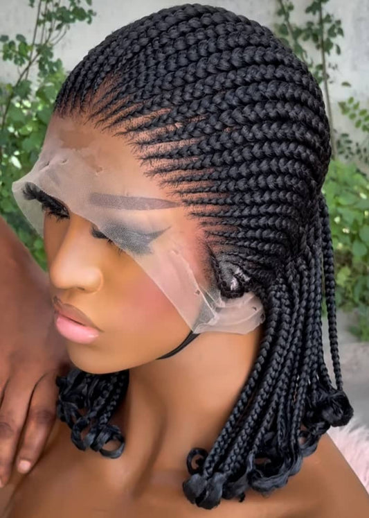 All Back braided Wig Curly Tips Lace Wig