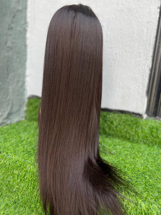 24 inc Black long Straight Human Blend Wig