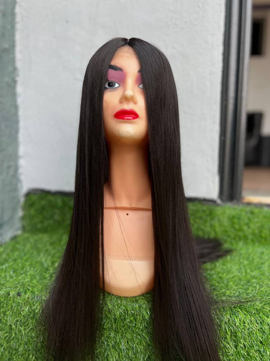 24 inc Black long Straight Human Blend Wig